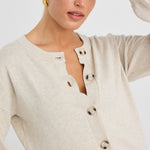 Delight Oat Marle Cotton Fine Knit Crew Cardigan