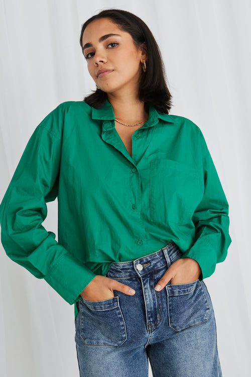 California Palm Green Poplin Oversized Shirt WW Shirt Stories be Told   