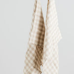 100% French Linen Natural Gingham Set2 55x75cm Tea Towel