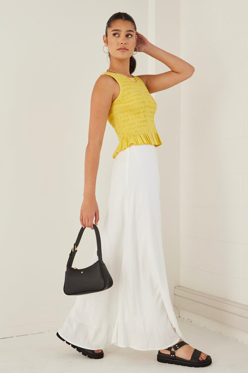 Assertive Sunshine Yellow Shirred Poplin Sleeveless Shell Top WW Top Among the Brave   