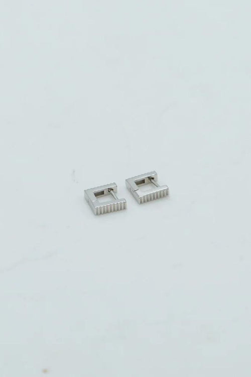 Lines Square Silver Huggies Earrings ACC Jewellery Sophie   