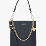 Coco Black Leather Bucket Bag with Gold Chain Detailing