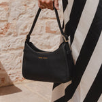 Brooklyn Black Leather Double Buckle Shoulder Bag