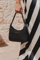 Brooklyn Black Leather Double Buckle Shoulder Bag