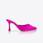 Antoinette Pink Satin Pointed Bow Mule Heel ACC Shoes - Heels Solsana   