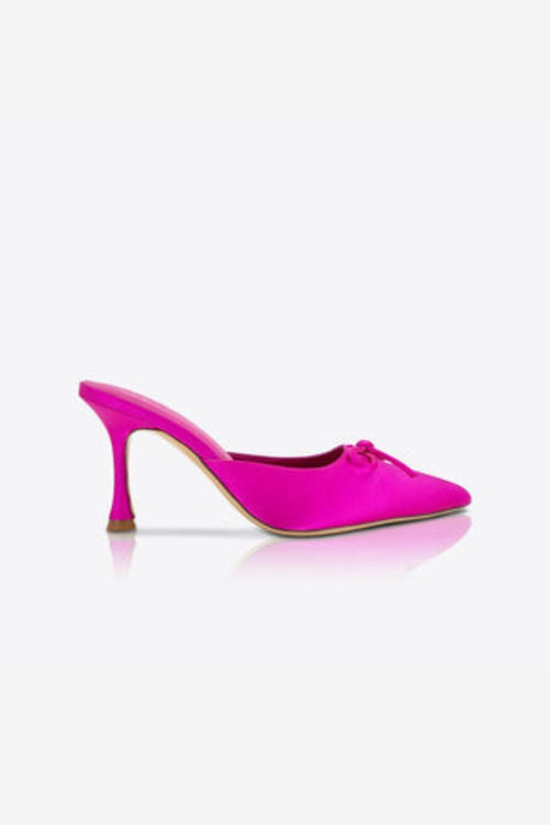 Antoinette Pink Satin Pointed Bow Mule Heel ACC Shoes - Heels Solsana   