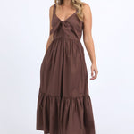 Esmerelda Chocolate Frint Tie Tiered Maxi Dress