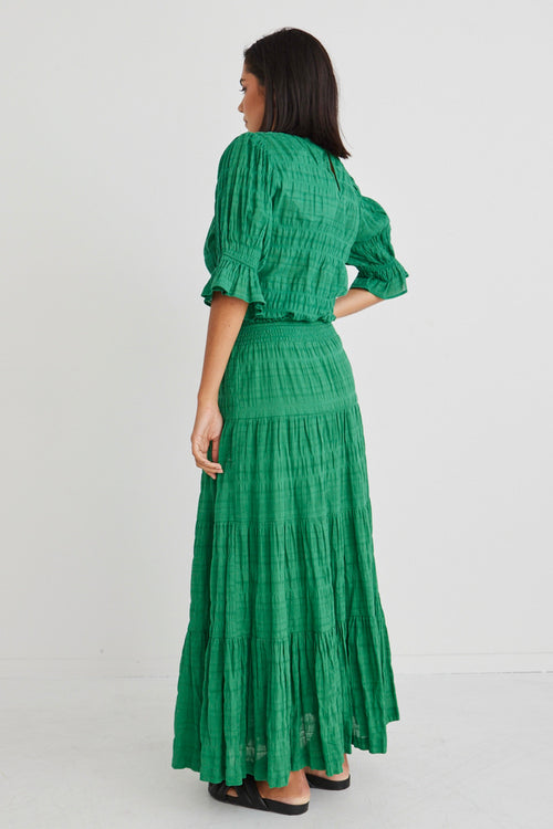 Charming Palm Green Shirred Cotton Tiered Maxi Skirt WW Skirt Ivy + Jack   