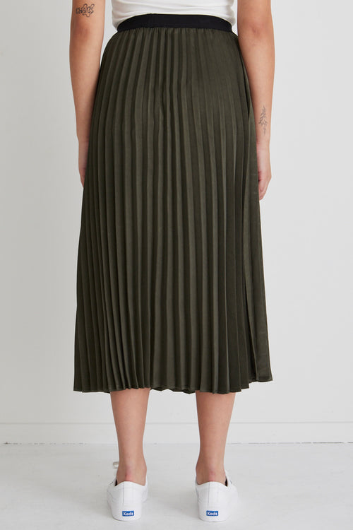 Radiant Moss Washer Satin Pleated Midi Skirt WW Skirt Ivy + Jack   