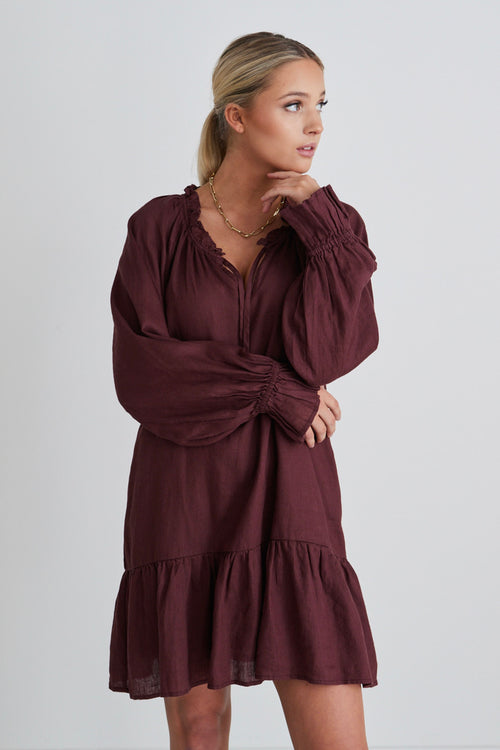 Mystic Raisin Linen Pleated Smock Dress WW Dress Ivy + Jack   