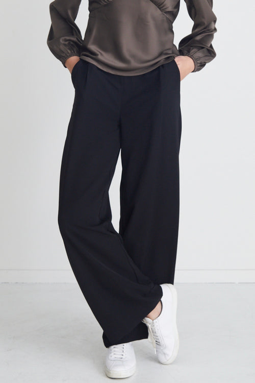 Best Life Black Satin Wide Leg Side Zip Pant WW Pants Among the Brave   