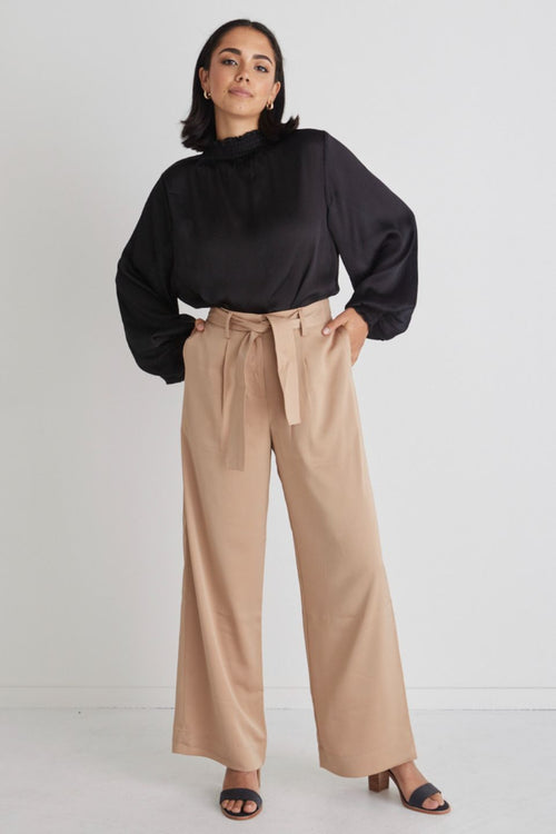 Seductive Champagne Satin Wide Leg Satin Pants WW Pants By Rosa.   