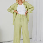 Resort Pistachio Linen Elastic Waist Wide Leg Drawstring Pant WW Pants RE:Union   
