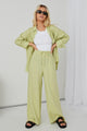 Resort Pistachio Linen Elastic Waist Wide Leg Drawstring Pant