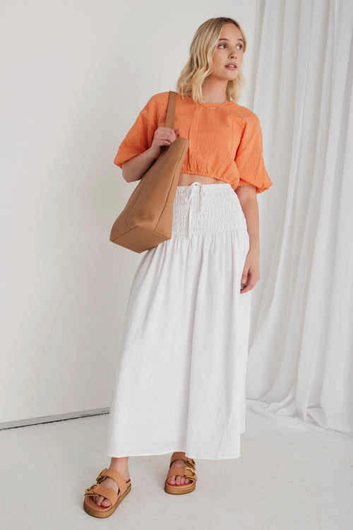 Byron White Linen Shirred Waist Maxi Skirt WW Skirt RE:Union   