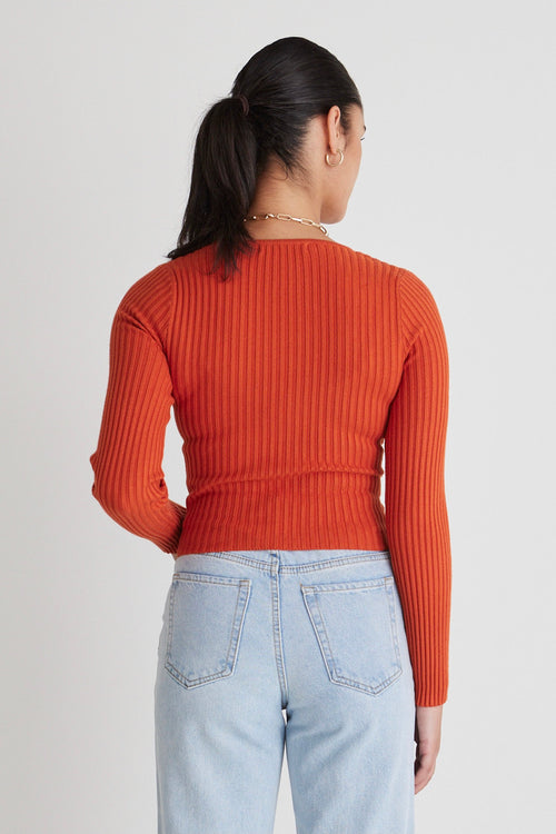 Criss-Cross Orange Wrap Rib Knit Top WW Top Georgia Mae   