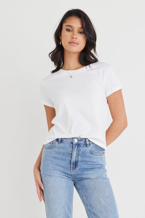 Roxy Rolled Sleeve White Crop Organic Tee WW Tee Humble + Heart   