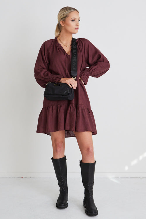 Mystic Raisin Linen Pleated Smock Dress WW Dress Ivy + Jack   