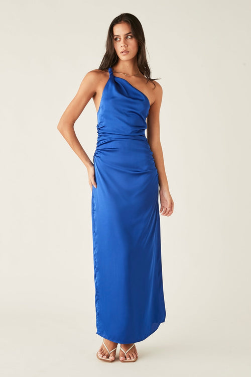 Balmy Cobalt Blue One Shoulder Midi Dress WW Dress Esmaee   