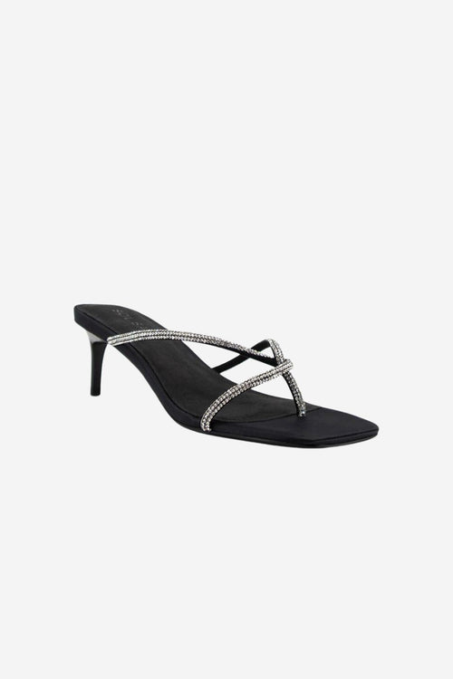 Chrissy Black Crystal Thin Strap Mule Heel ACC Shoes - Heels Solsana   