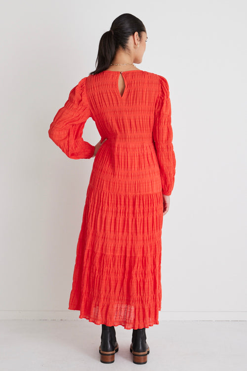 Gigi Blood Orange Shirred Cotton Ls Tiered Maxi Dress WW Dress Ivy + Jack   