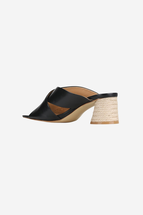 Petora Black Cross Leather Mule ACC Shoes - Heels EOS   