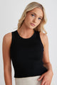 Uptown Black Rib Knit Cut Away Crop Tank