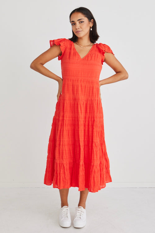 Marley Sunset Shirred Cotton Sleeveless V-Neck Tiered Maxi Dres WW Dress Ivy + Jack   