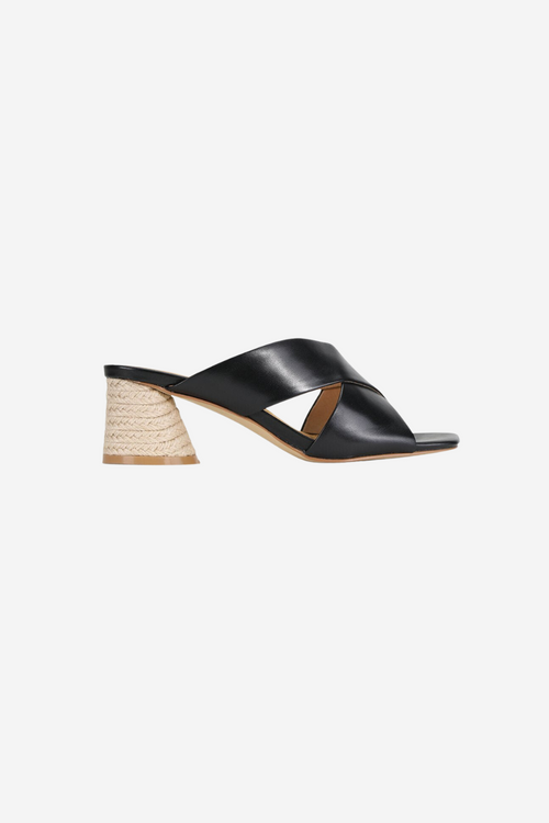 Petora Black Cross Leather Mule ACC Shoes - Heels EOS   