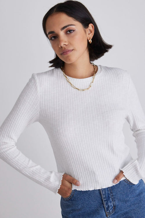 Shout Ivory Rib Cropped Crew LS Tee WW Top Stories be Told   