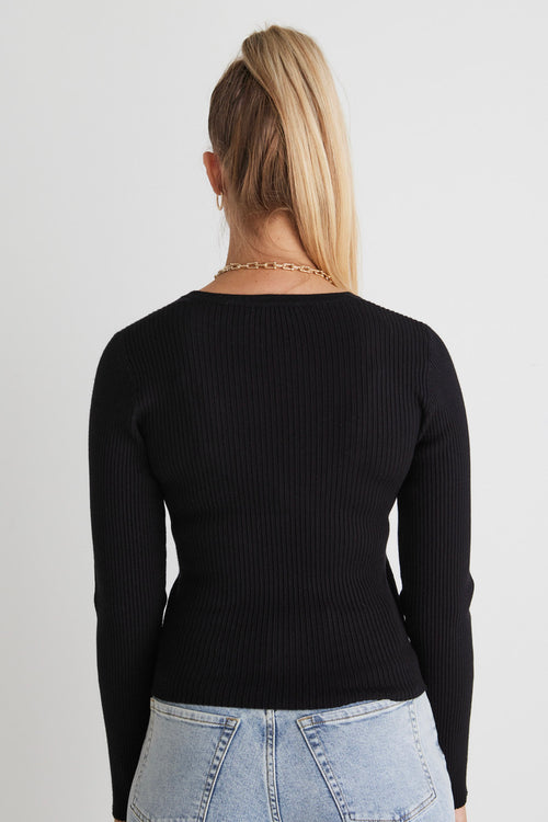 Criss-Cross Black Wrap Rib Knit Top WW Top Georgia Mae   