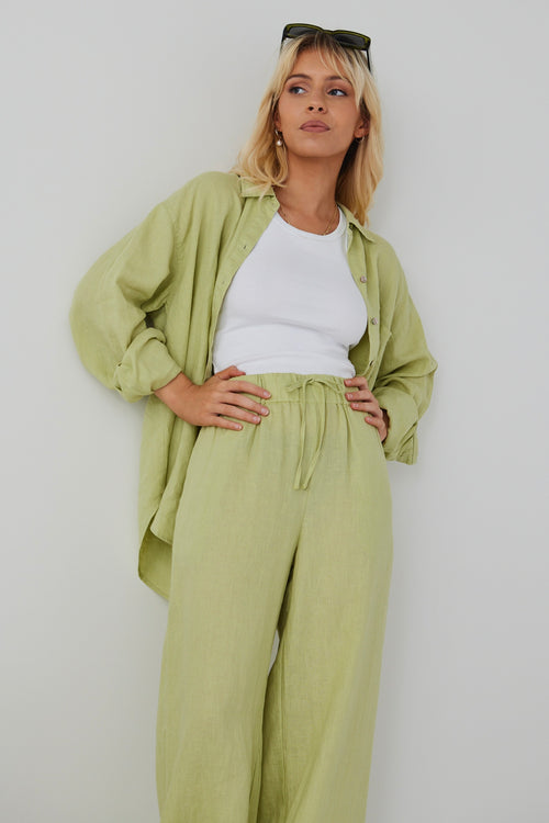 Resort Pistachio Linen Elastic Waist Wide Leg Drawstring Pant WW Pants RE:Union   