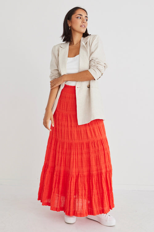 Charming Sunset Shirred Cotton Tiered Maxi Skirt WW Skirt Ivy + Jack   