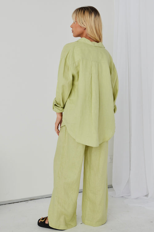 Resort Pistachio Linen Elastic Waist Wide Leg Drawstring Pant WW Pants RE:Union   