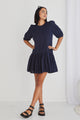 Emelia Navy Linen Dropped Waist SS Mini Dress