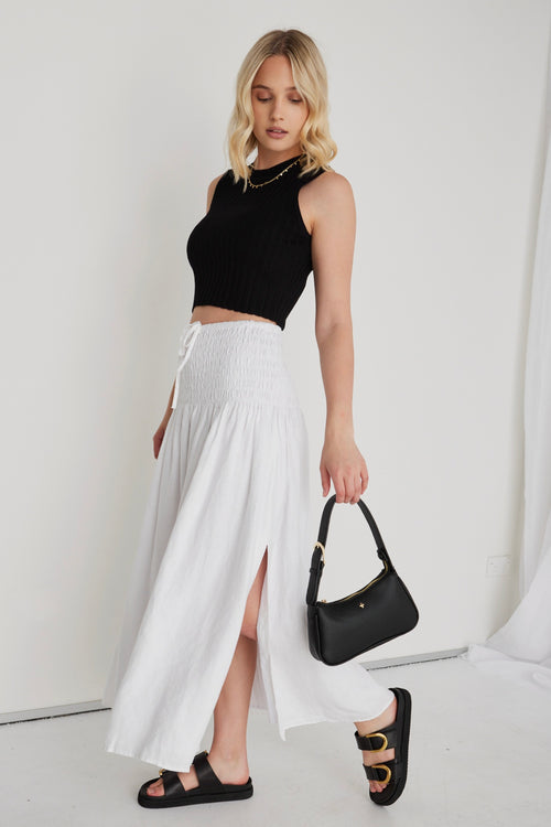 Byron White Linen Shirred Waist Maxi Skirt WW Skirt RE:Union   