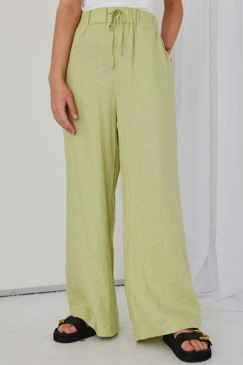 Resort Pistachio Linen Elastic Waist Wide Leg Drawstring Pant WW Pants RE:Union   