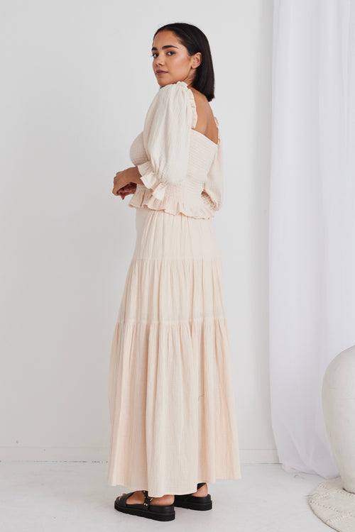 Alive Cream Muslin Elastic Back Tiered Maxi Skirt WW Skirt Ivy + Jack   