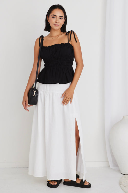 Aquarius White Linen Tiered Split Front Maxi Skirt WW Skirt Ivy + Jack   