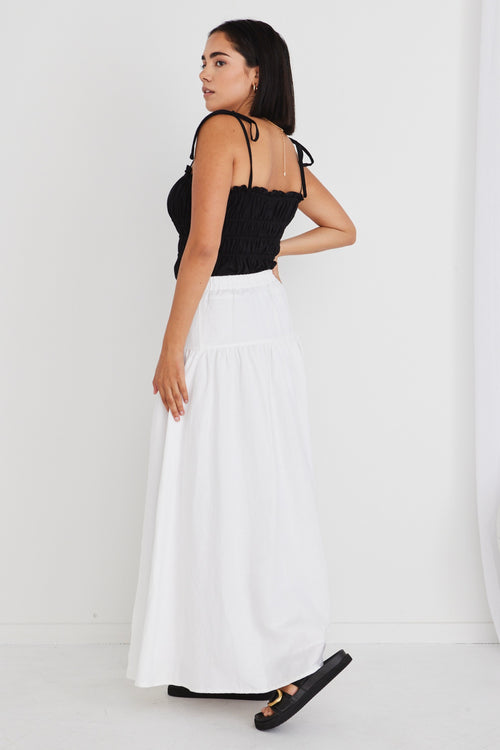 Aquarius White Linen Tiered Split Front Maxi Skirt WW Skirt Ivy + Jack   