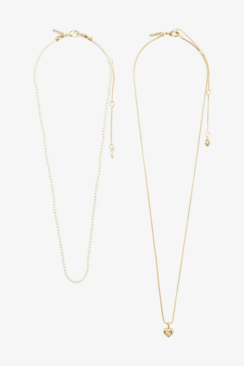 double chain necklace including pearl necklace and gold necklace with heart pendant