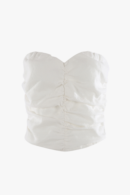 White Linen Strapless Top