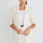 Aster Ivory Linen Single Breasted Longline Blazer