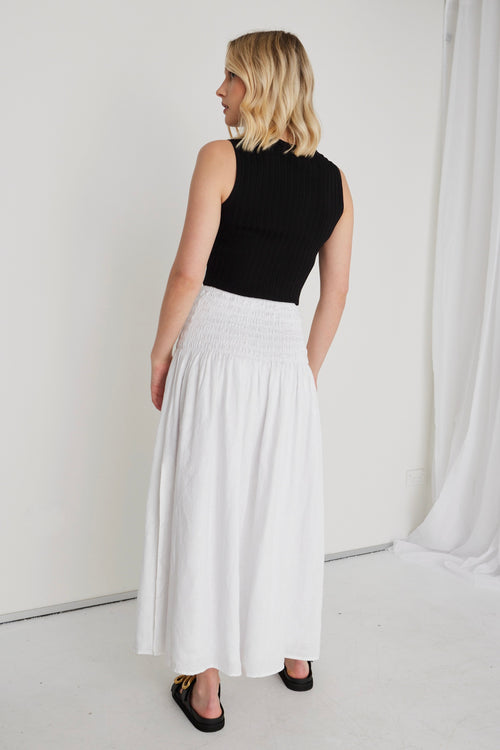 Byron White Linen Shirred Waist Maxi Skirt WW Skirt RE:Union   