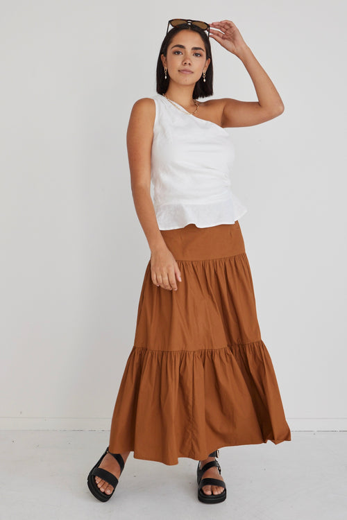 Blazing Toffee Cotton Tiered Midi Skirt WW Skirt Among the Brave   