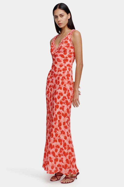 printed orange peach dress