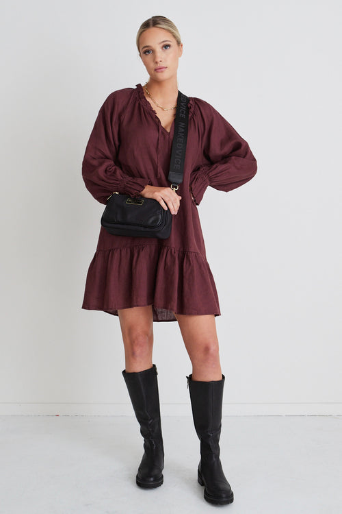 Mystic Raisin Linen Pleated Smock Dress WW Dress Ivy + Jack   