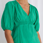 Believer Green Textured SS V Neck Top