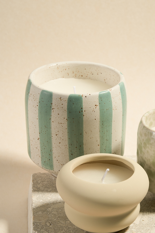 blue stripe ceramic candle