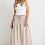 Byron Natural Linen Shirred Waist Maxi Skirt